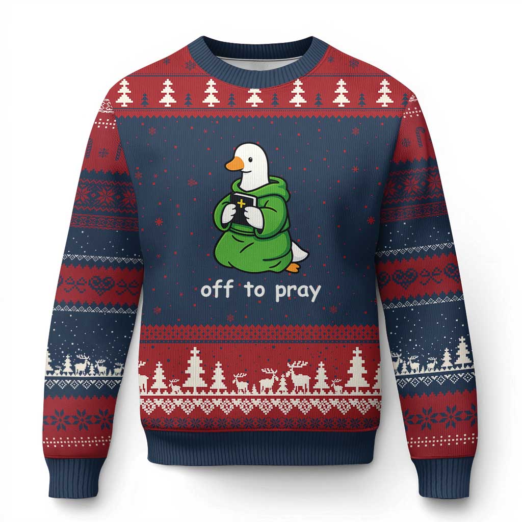 Christian Goose St Patrick's Day Ugly Christmas Sweater Off To Pray TS14 Navy Red Print Your Wear