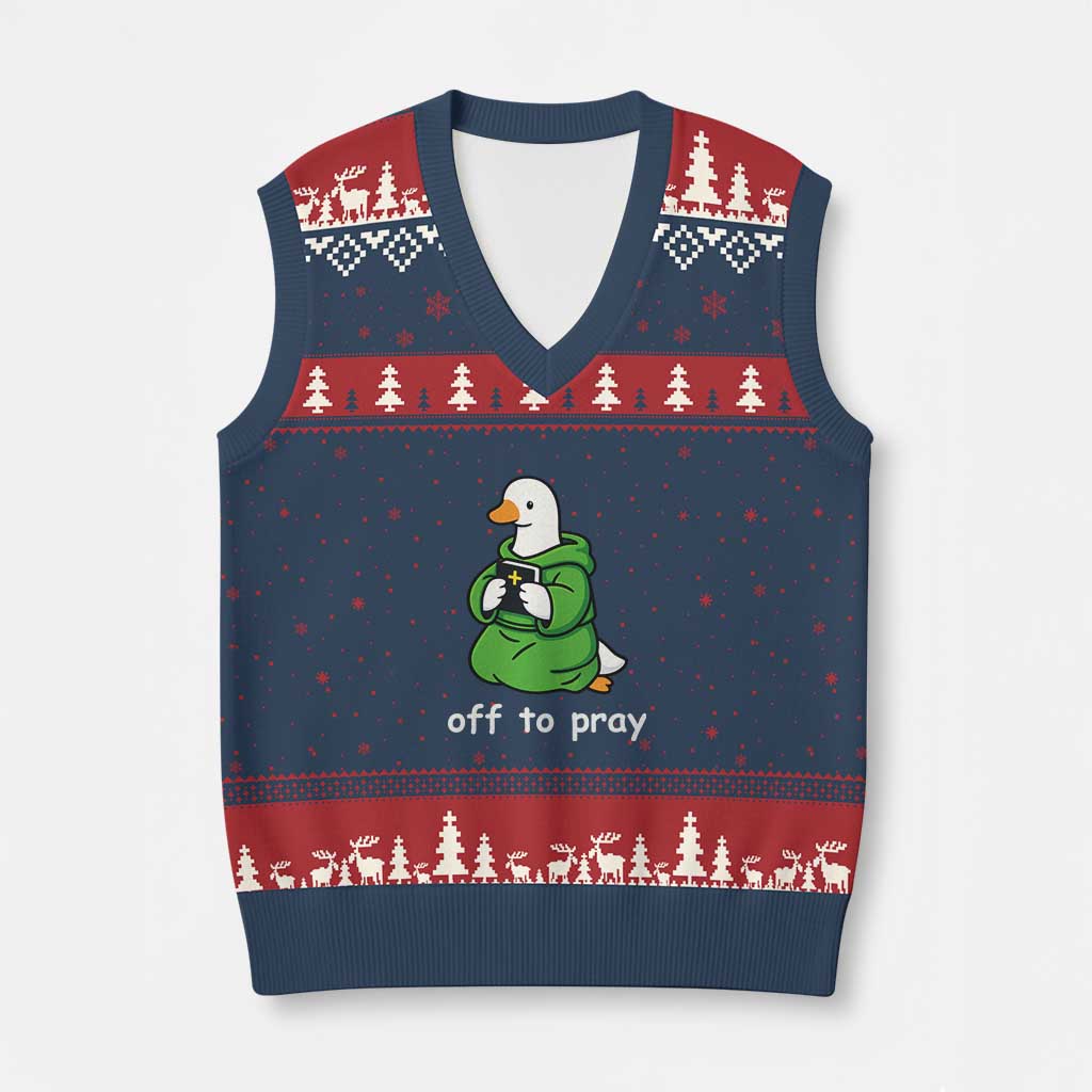 Christian Goose St Patrick's Day V-Neck Knit Sweater Vest Off To Pray TS14 Navy Red Print Your Wear