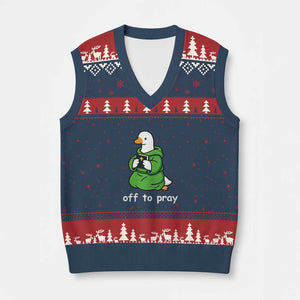 Christian Goose St Patrick's Day V-Neck Knit Sweater Vest Off To Pray TS14 Navy Red Print Your Wear
