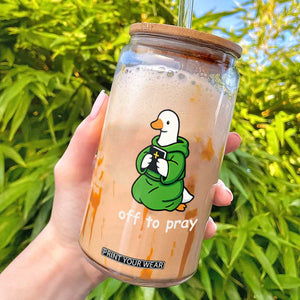 Christian Goose St Patrick's Day Glass Can Off To Pray TS14 Black Print Your Wear
