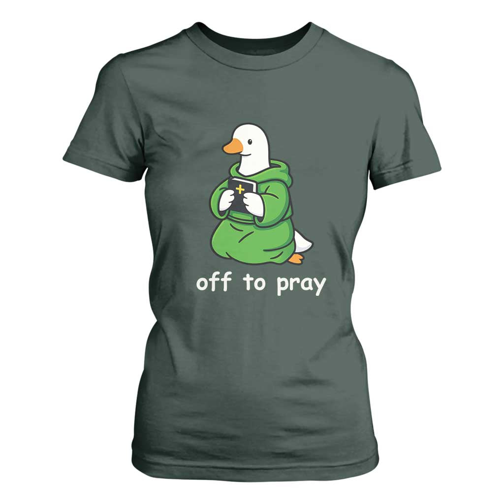 Christian Goose St Patrick's Day T Shirt For Women Off To Pray TS14 Dark Forest Green Print Your Wear