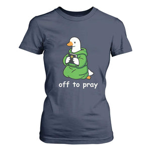 Christian Goose St Patrick's Day T Shirt For Women Off To Pray TS14 Navy Print Your Wear