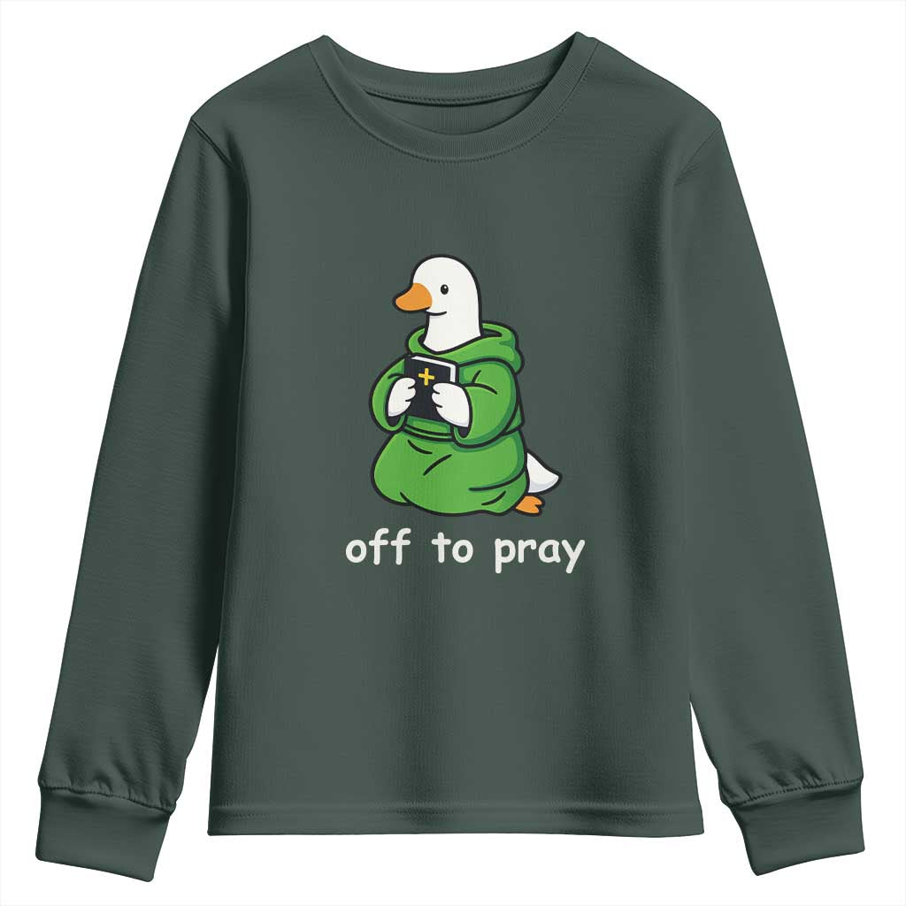 Christian Goose St Patrick's Day Youth Sweatshirt Off To Pray TS14 Dark Forest Green Print Your Wear
