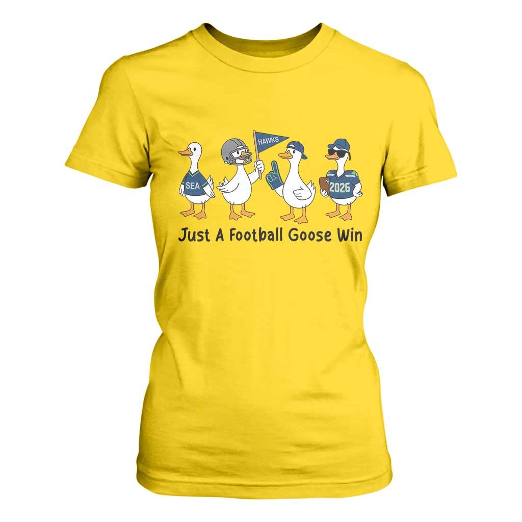 Funny Seattle 2026 T Shirt For Women Just A Football Goose Win TS14 Daisy Print Your Wear