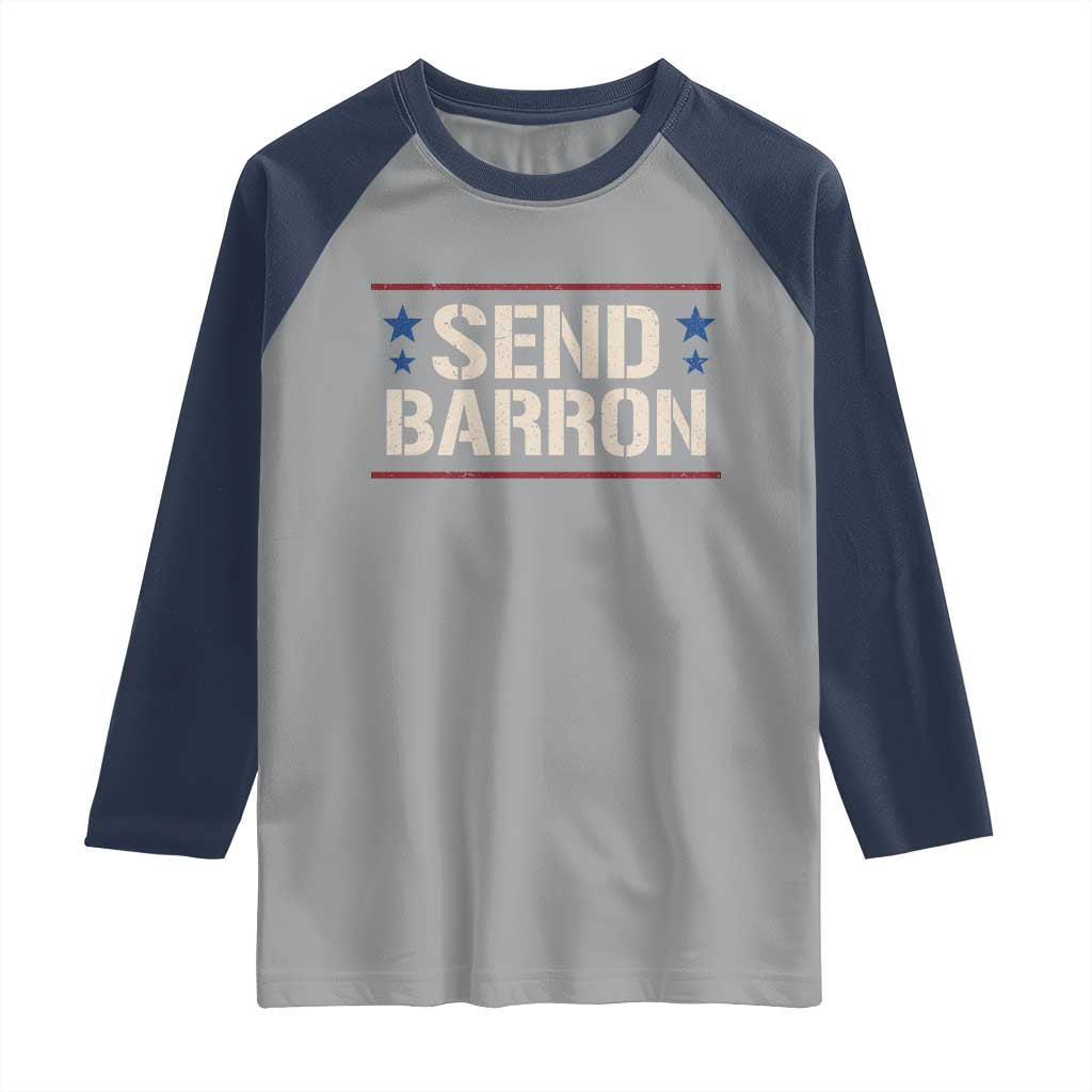 Send Barron Raglan Shirt Viral Hashtag Political Protest TS14 Sport Gray Navy Print Your Wear