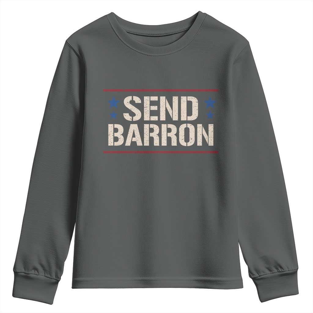 Send Barron Youth Sweatshirt Viral Hashtag Political Protest TS14 Dark Heather Print Your Wear