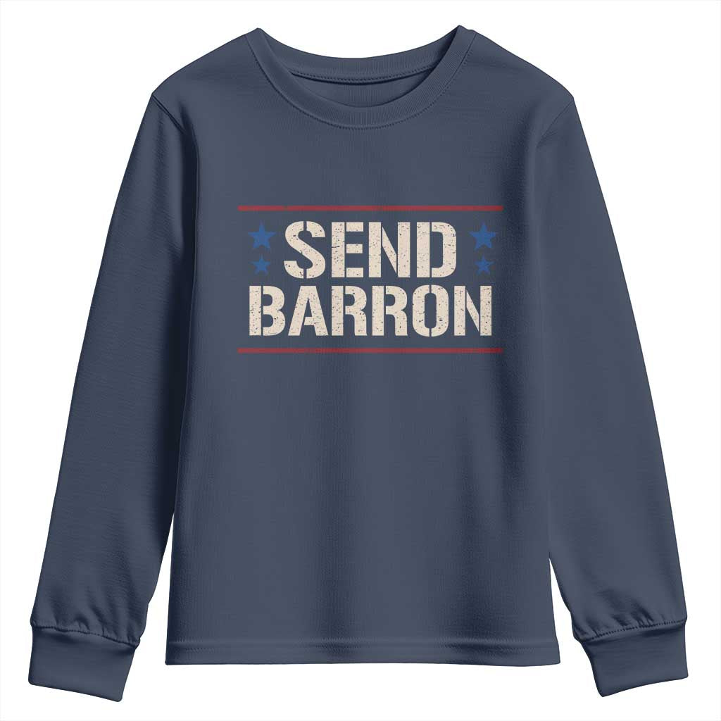 Send Barron Youth Sweatshirt Viral Hashtag Political Protest TS14 Navy Print Your Wear