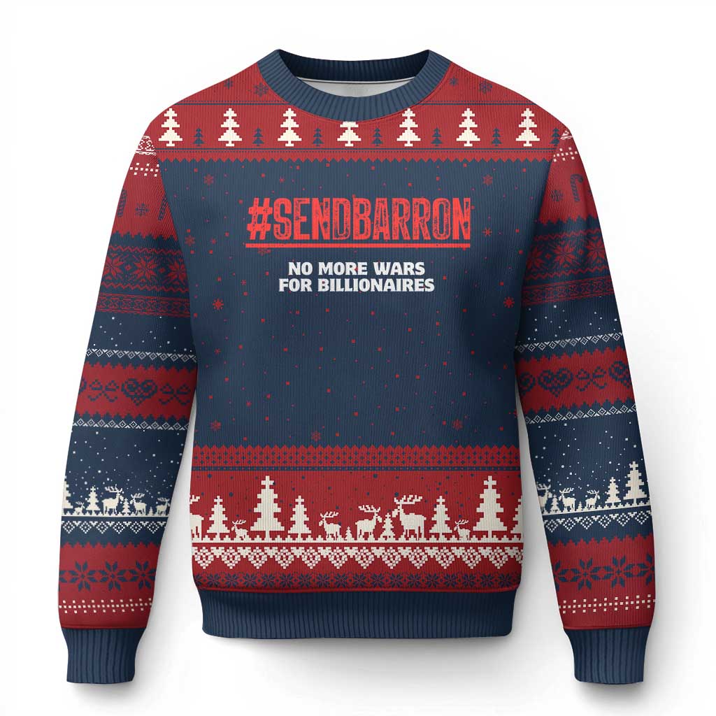 Send Barron Meme Ugly Christmas Sweater Funny Political Hashtag Viral Internet TS14 Navy Red Print Your Wear