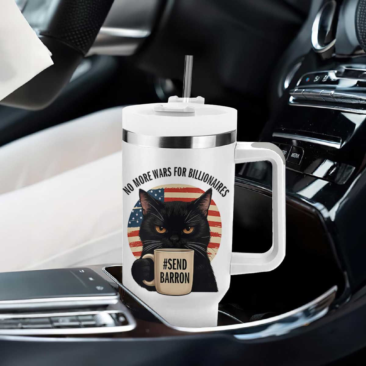 Send Barron Meme Tumbler With Handle Funny Cat Sarcastic Political TS14 Print Your Wear