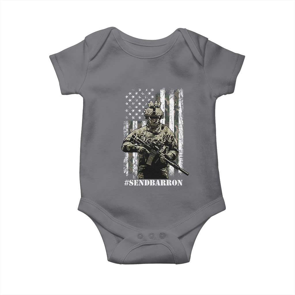 Send Barron Baby Onesie Sarcastic Political American Flag Camo Soldier TS14 Charcoal Print Your Wear