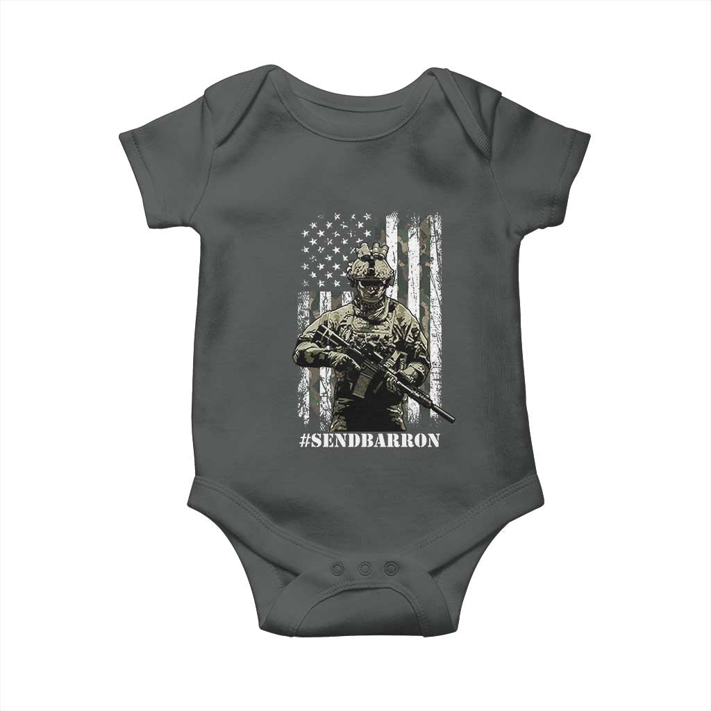 Send Barron Baby Onesie Sarcastic Political American Flag Camo Soldier TS14 Dark Heather Print Your Wear