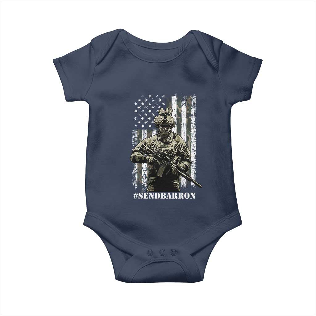 Send Barron Baby Onesie Sarcastic Political American Flag Camo Soldier TS14 Navy Print Your Wear