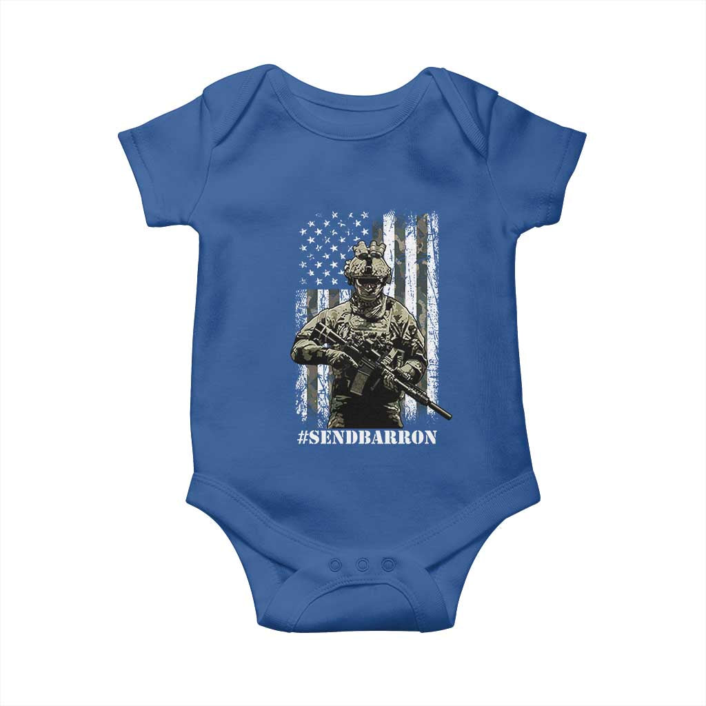 Send Barron Baby Onesie Sarcastic Political American Flag Camo Soldier TS14 Royal Blue Print Your Wear