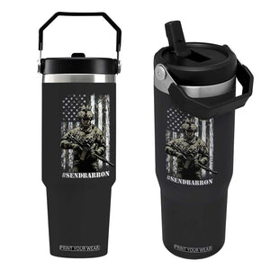 Send Barron Flip Straw Tumbler Sarcastic Political American Flag Camo Soldier TS14 One Size: 30 oz Black Print Your Wear