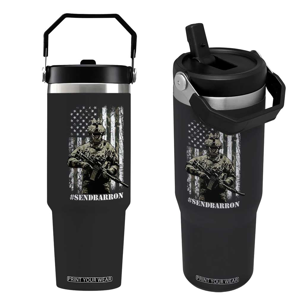 Send Barron Flip Straw Tumbler Sarcastic Political American Flag Camo Soldier TS14 One Size: 30 oz Black Print Your Wear