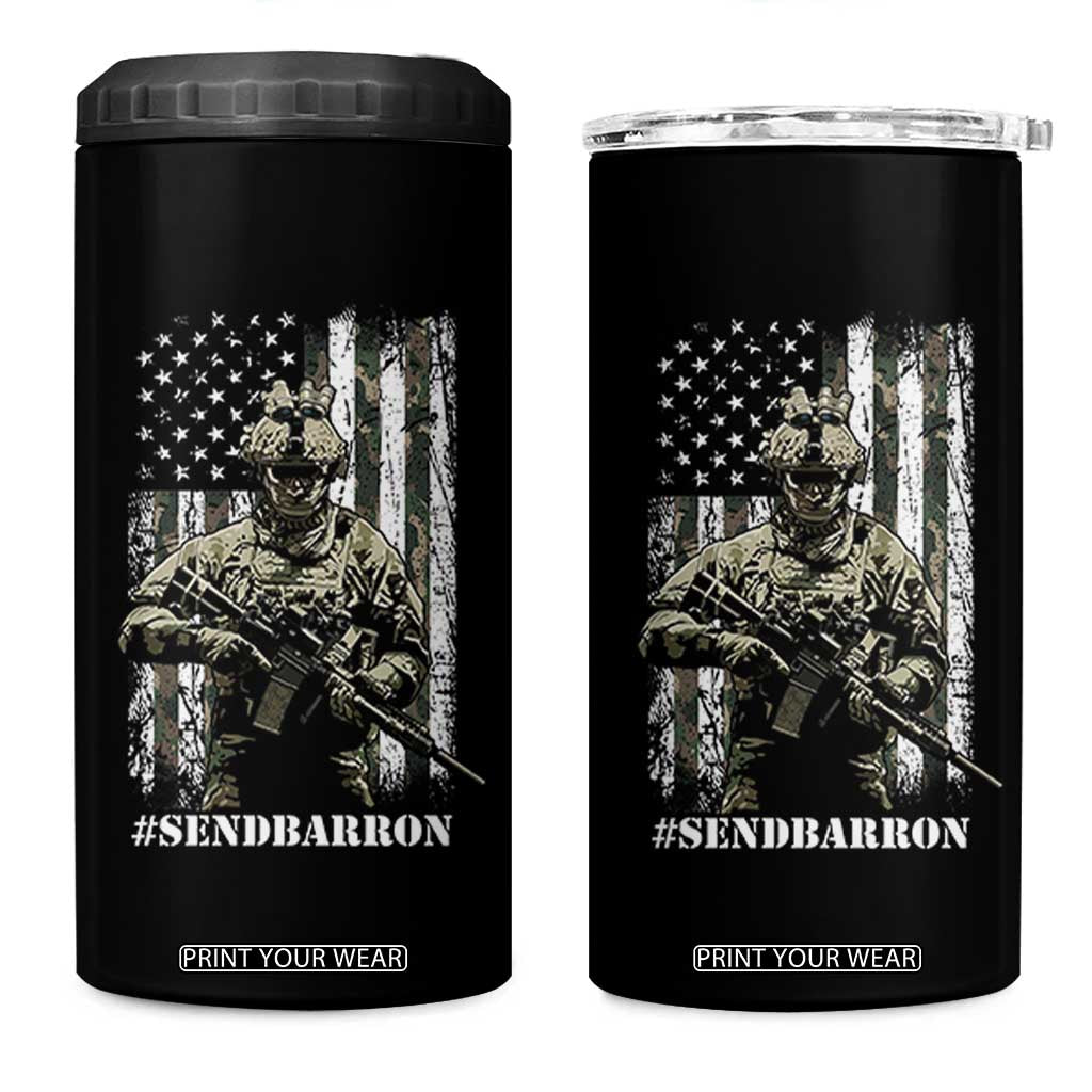Send Barron 4 in 1 Can Cooler Tumbler Sarcastic Political American Flag Camo Soldier TS14 One Size: 16 oz Black Print Your Wear