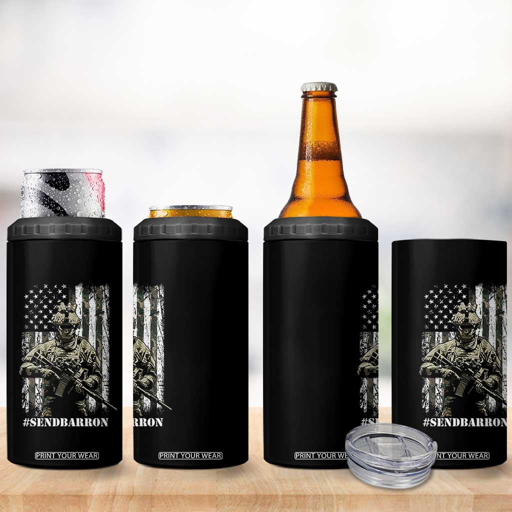 Send Barron 4 in 1 Can Cooler Tumbler Sarcastic Political American Flag Camo Soldier TS14 Print Your Wear