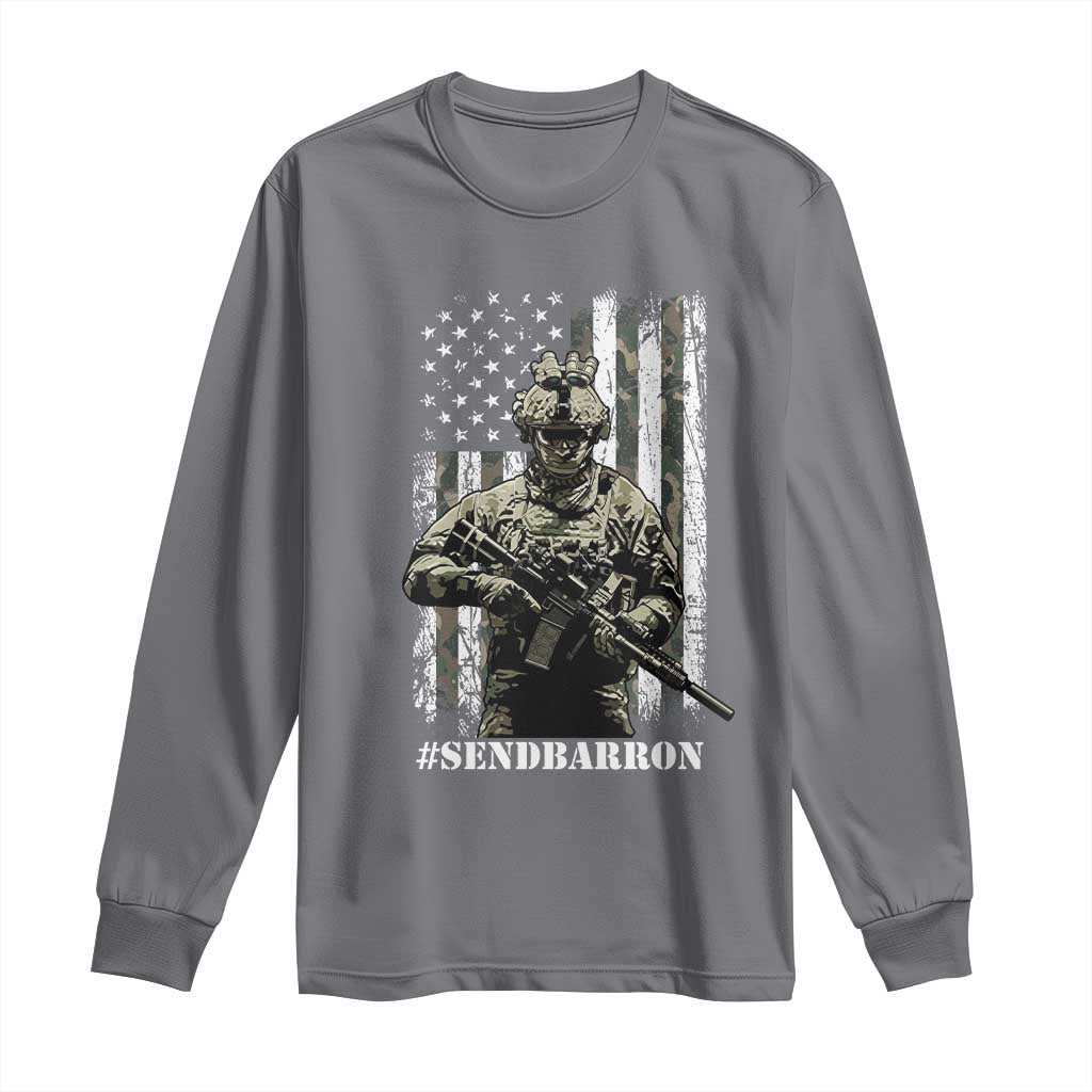 Send Barron Long Sleeve Shirt Sarcastic Political American Flag Camo Soldier TS14 Charcoal Print Your Wear