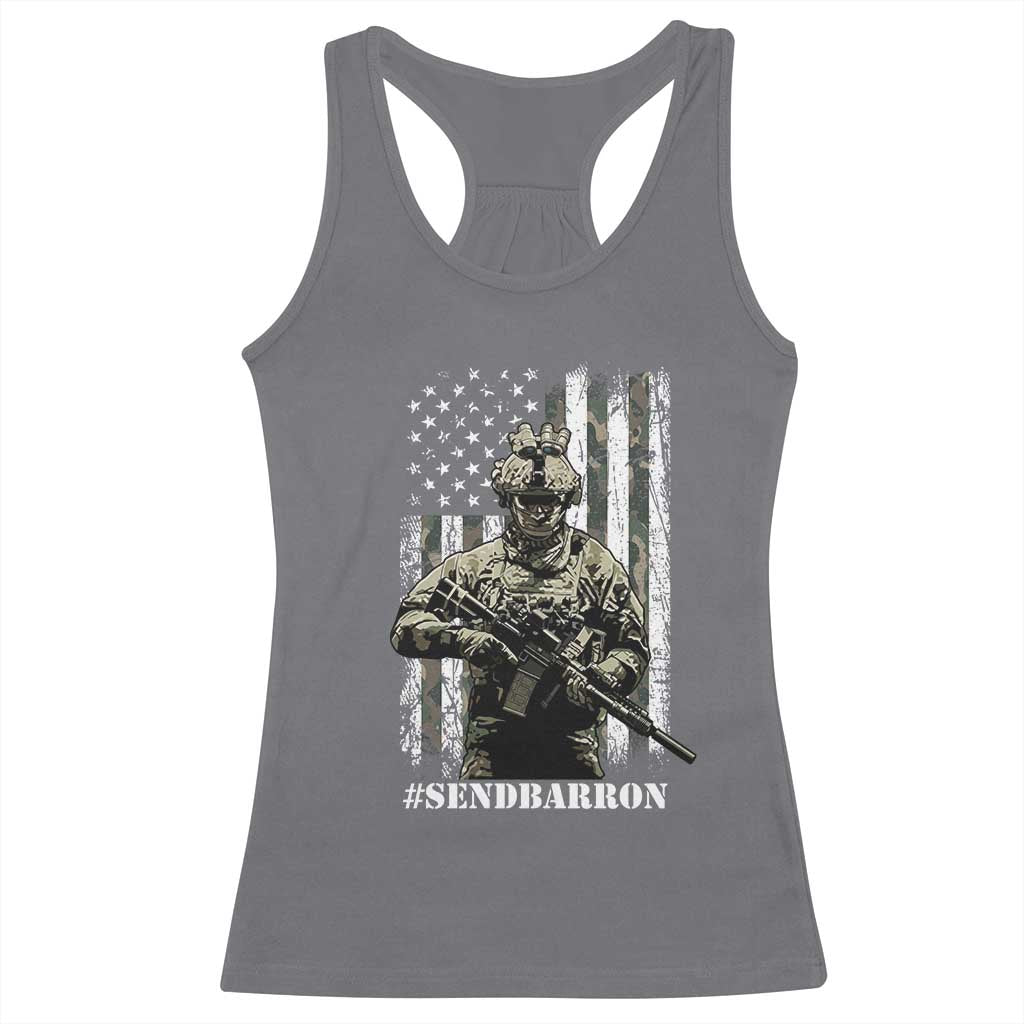 Send Barron Racerback Tank Top Sarcastic Political American Flag Camo Soldier TS14 Charcoal Print Your Wear