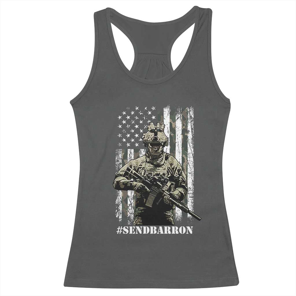 Send Barron Racerback Tank Top Sarcastic Political American Flag Camo Soldier TS14 Dark Heather Print Your Wear