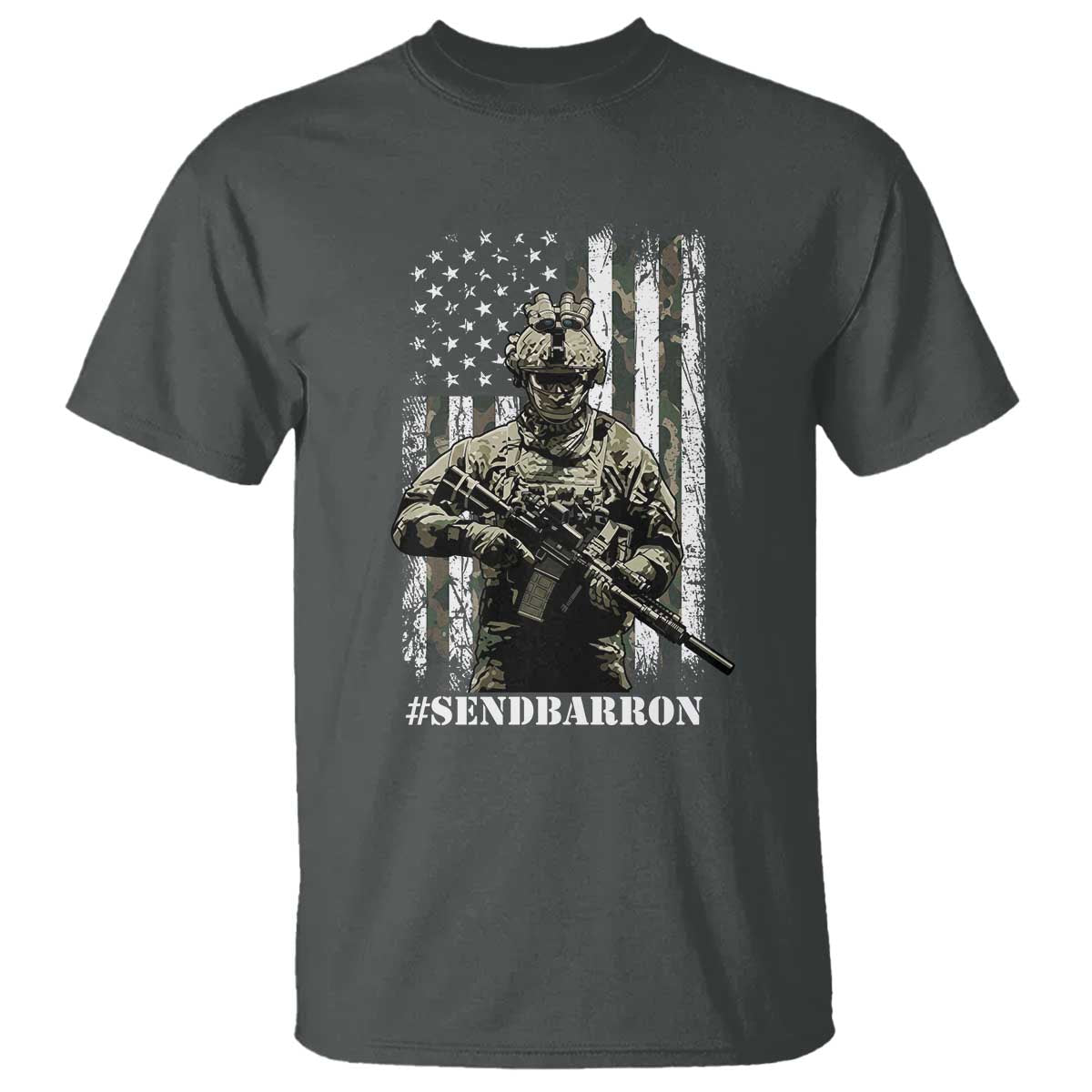 Send Barron T Shirt Sarcastic Political American Flag Camo Soldier TS14 Dark Heather Print Your Wear
