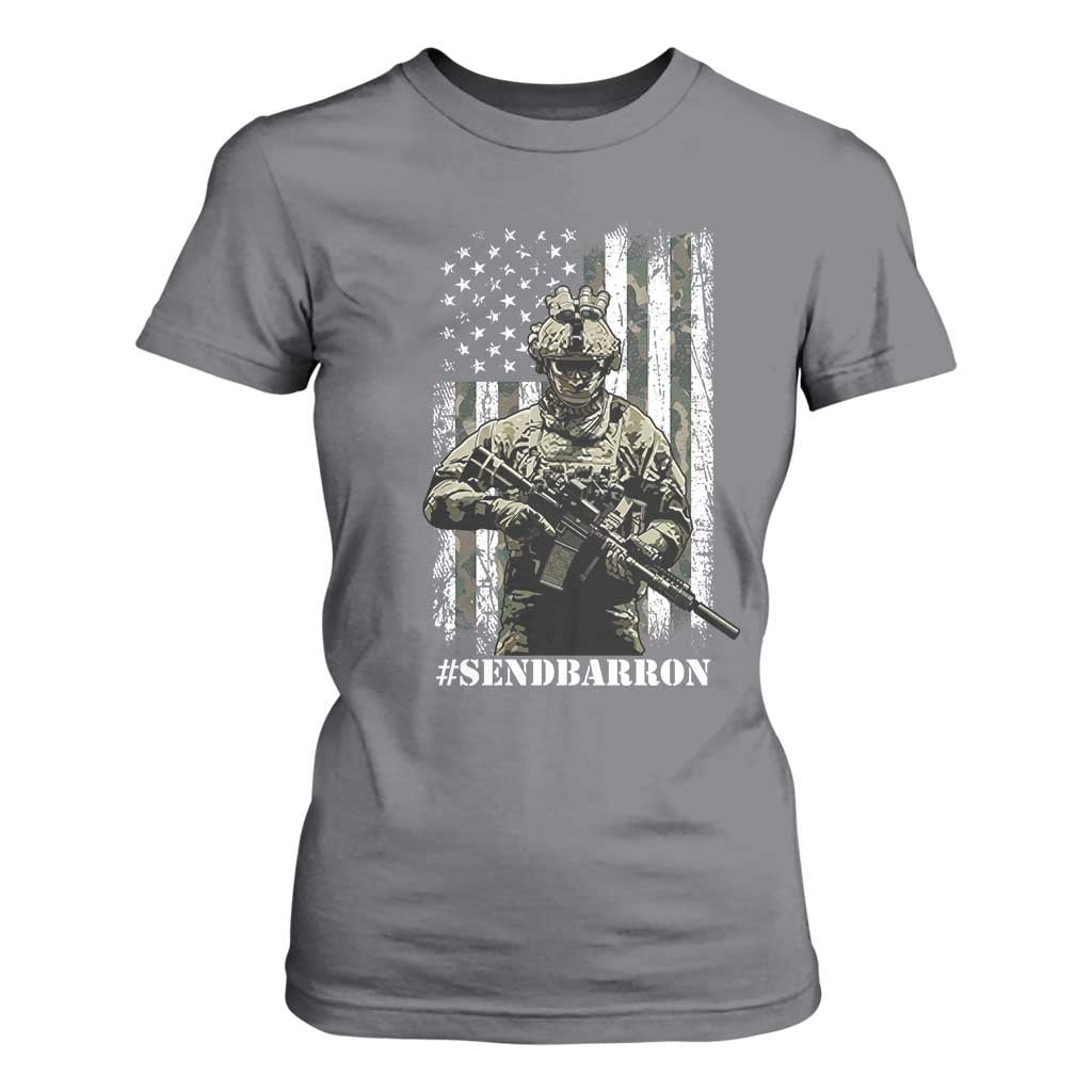 Send Barron T Shirt For Women Sarcastic Political American Flag Camo Soldier TS14 Charcoal Print Your Wear