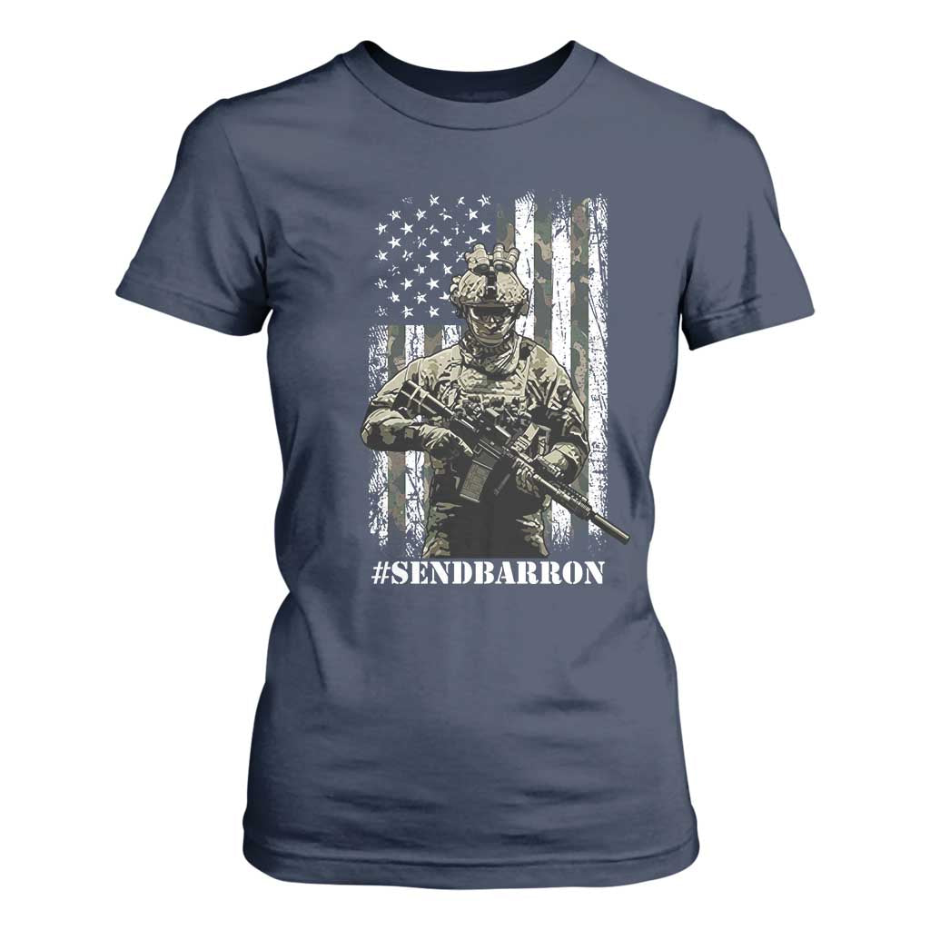Send Barron T Shirt For Women Sarcastic Political American Flag Camo Soldier TS14 Navy Print Your Wear