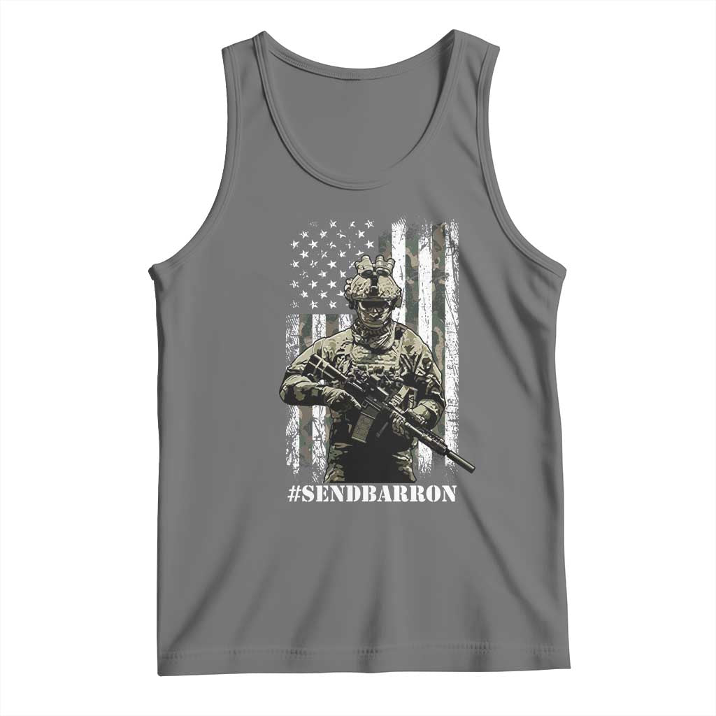 Send Barron Tank Top Sarcastic Political American Flag Camo Soldier TS14 Black Heather Print Your Wear