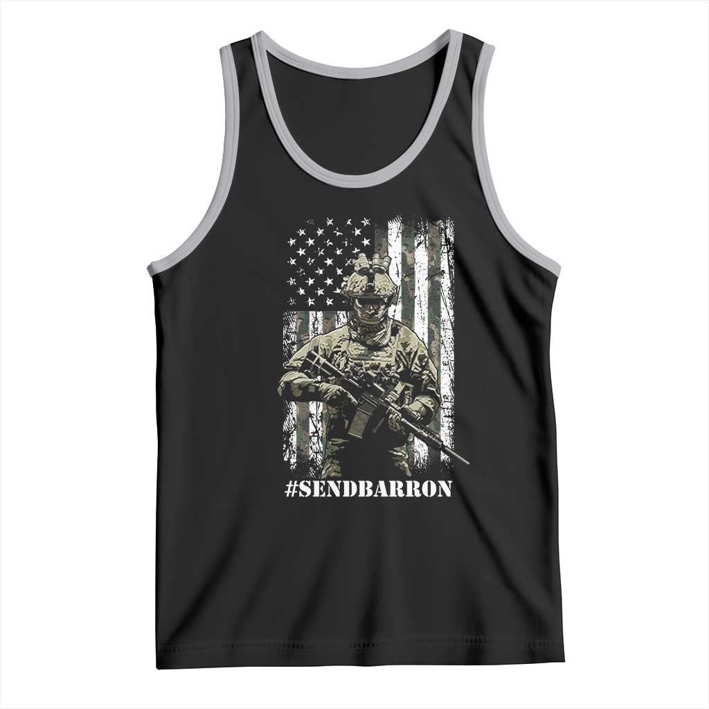 Send Barron Tank Top Sarcastic Political American Flag Camo Soldier TS14 Black Athletic Heather Print Your Wear