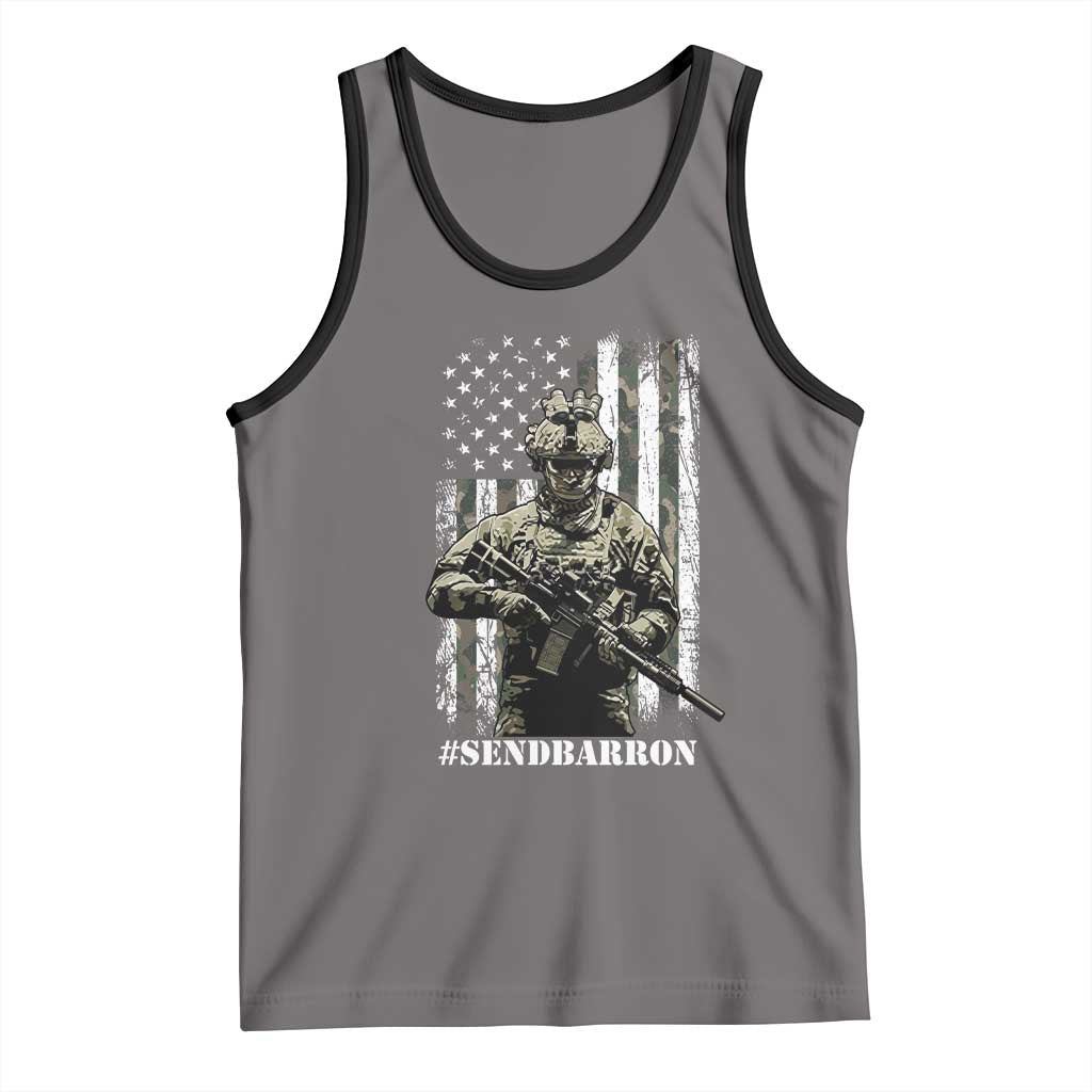 Send Barron Tank Top Sarcastic Political American Flag Camo Soldier TS14 Deep Heather Black Print Your Wear
