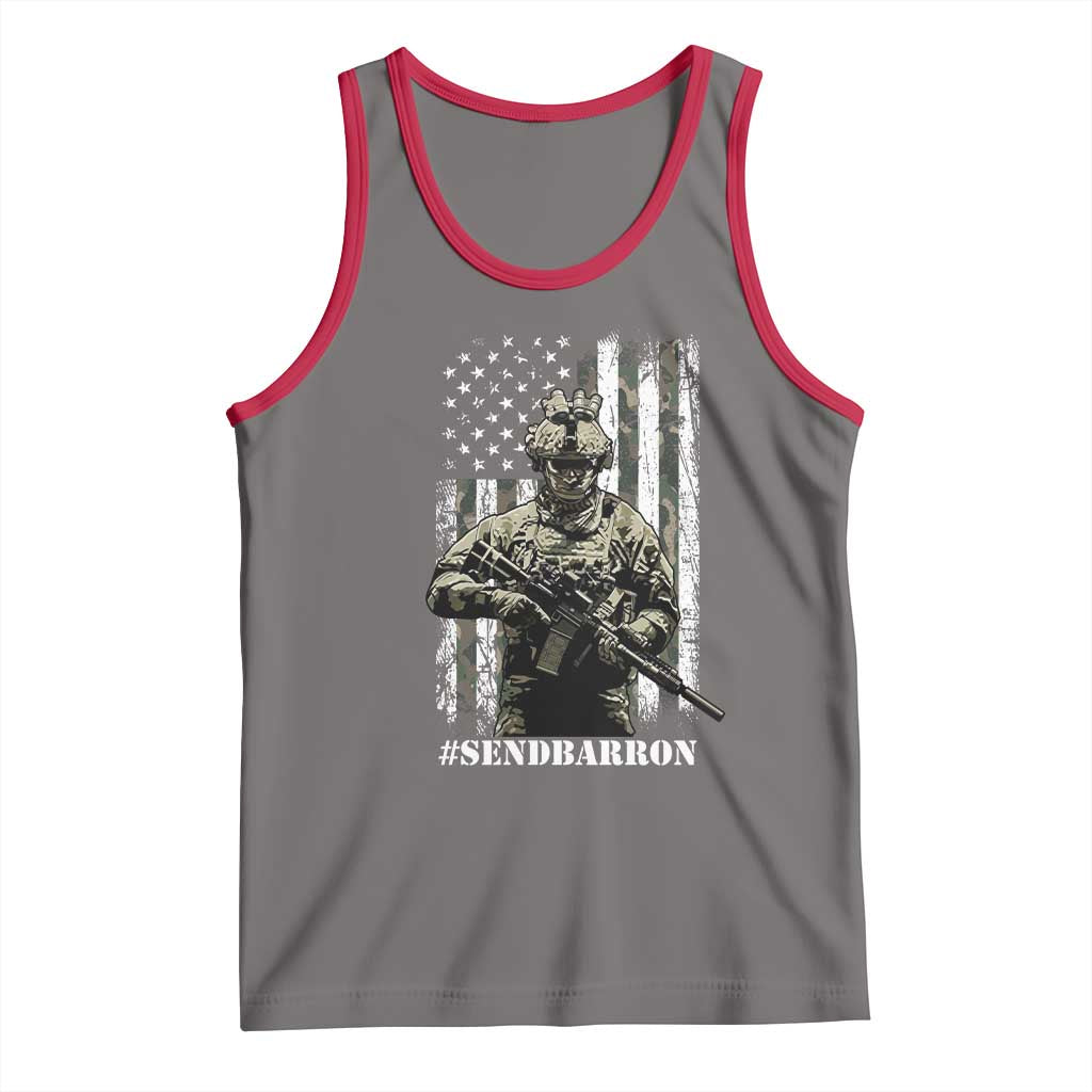 Send Barron Tank Top Sarcastic Political American Flag Camo Soldier TS14 Deep Heather Red Print Your Wear