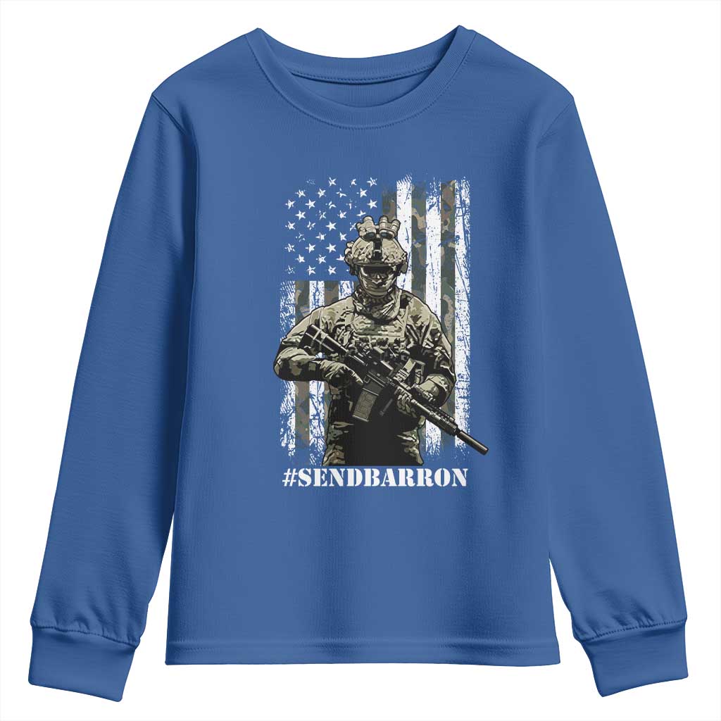 Send Barron Youth Sweatshirt Sarcastic Political American Flag Camo Soldier TS14 Royal Blue Print Your Wear