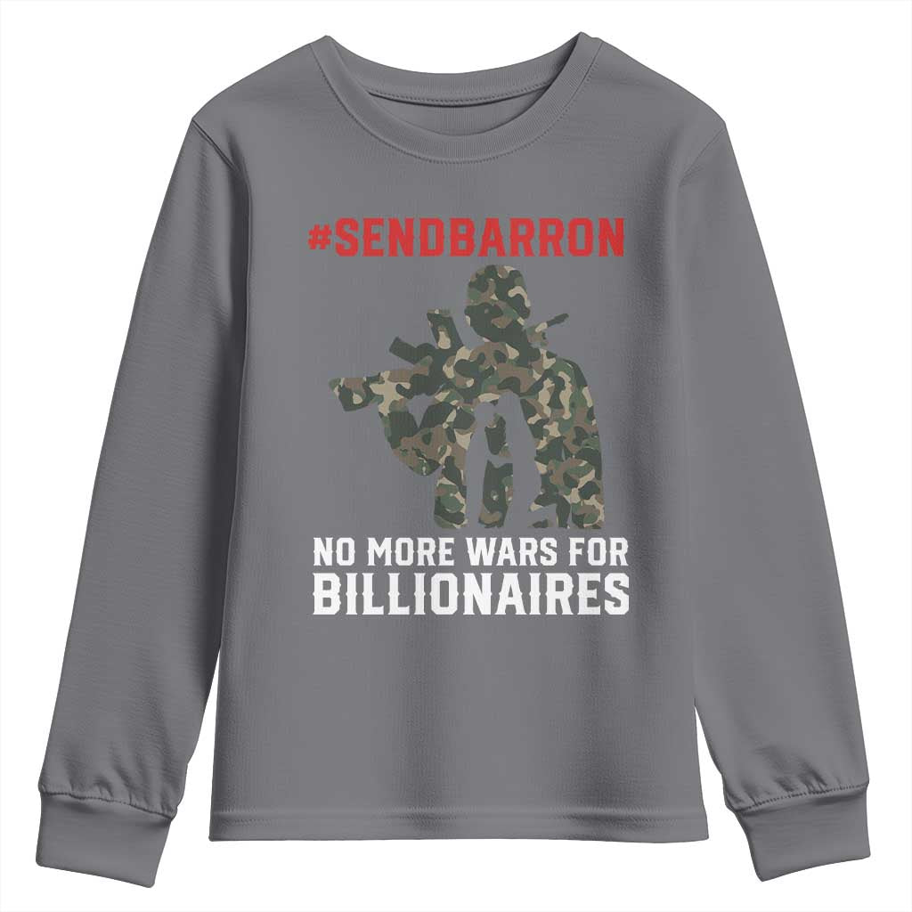 Send Barron Youth Sweatshirt No More Wars For Billionaires TS14 Charcoal Print Your Wear