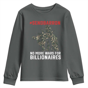 Send Barron Youth Sweatshirt No More Wars For Billionaires TS14 Dark Heather Print Your Wear