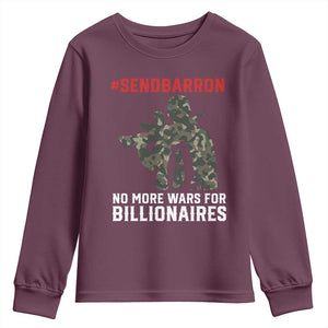 Send Barron Youth Sweatshirt No More Wars For Billionaires TS14 Maroon Print Your Wear