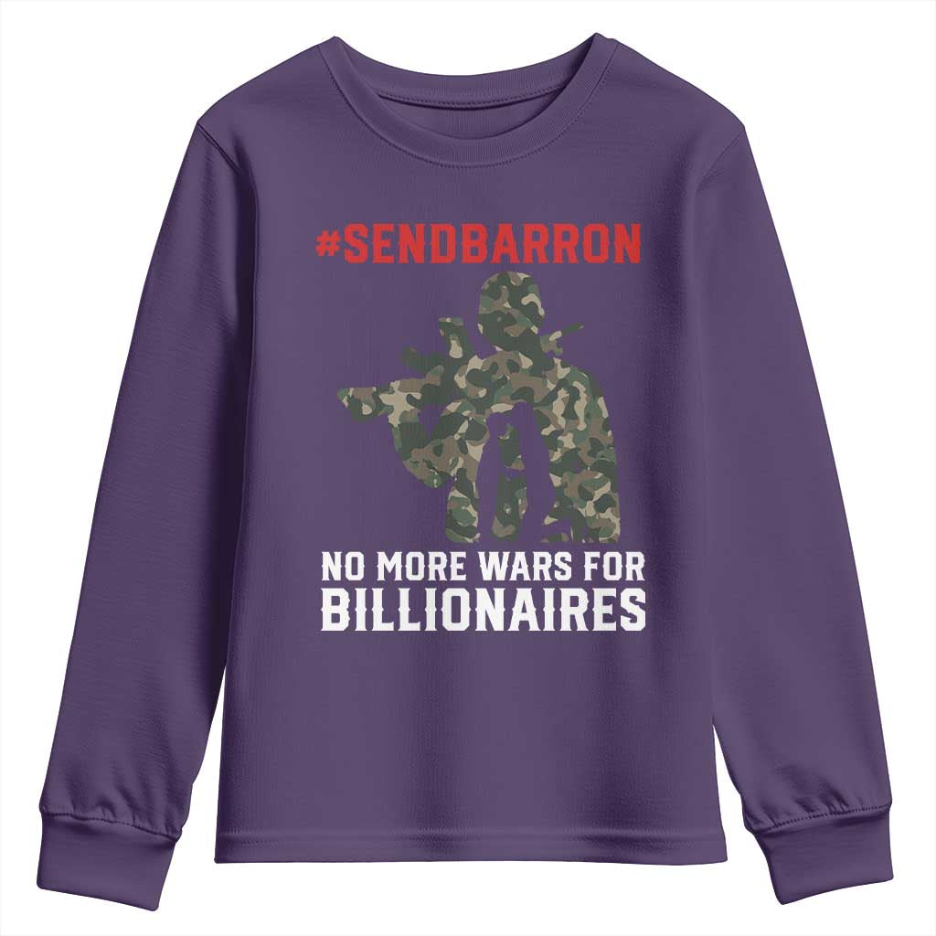 Send Barron Youth Sweatshirt No More Wars For Billionaires TS14 Purple Print Your Wear