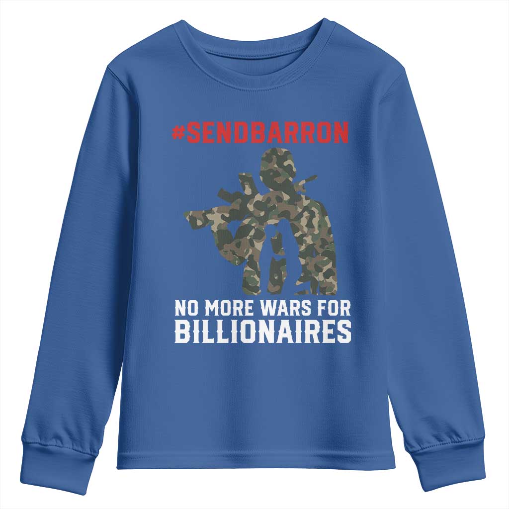 Send Barron Youth Sweatshirt No More Wars For Billionaires TS14 Royal Blue Print Your Wear