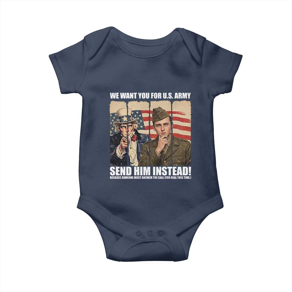 Send Barron Baby Onesie We Want You For US Army TS14 Navy Print Your Wear
