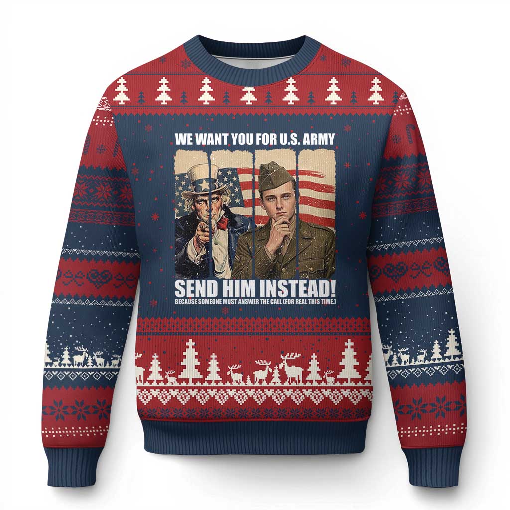 Send Barron Ugly Christmas Sweater We Want You For US Army TS14 Navy Red Print Your Wear