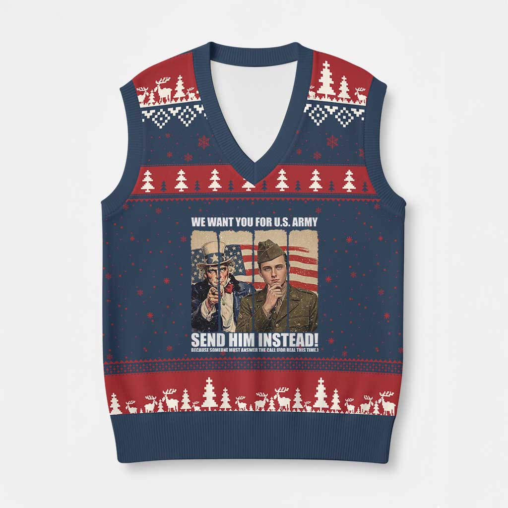 Send Barron V-Neck Knit Sweater Vest We Want You For US Army TS14 Navy Red Print Your Wear