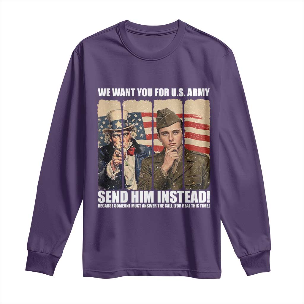 Send Barron Long Sleeve Shirt We Want You For US Army TS14 Purple Print Your Wear