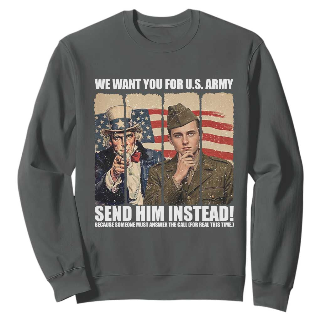 Send Barron Sweatshirt We Want You For US Army TS14 Dark Heather Print Your Wear