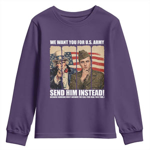 Send Barron Youth Sweatshirt We Want You For US Army TS14 Purple Print Your Wear
