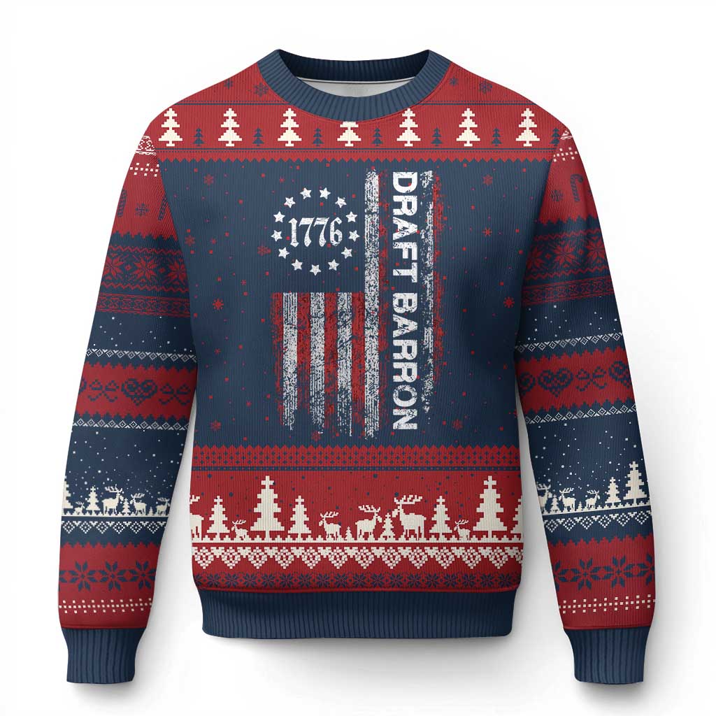 Draft Barron Ugly Christmas Sweater Anti War Send Barron Viral Internet Meme TS14 Navy Red Print Your Wear