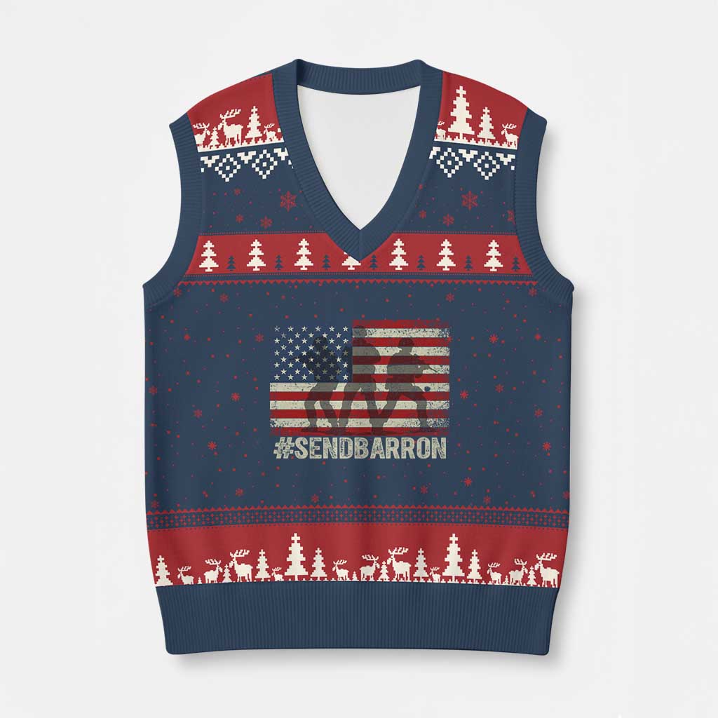 Send Barron V-Neck Knit Sweater Vest Vintage American Flag Soldier Hashtag Internet Meme TS14 Navy Red Print Your Wear