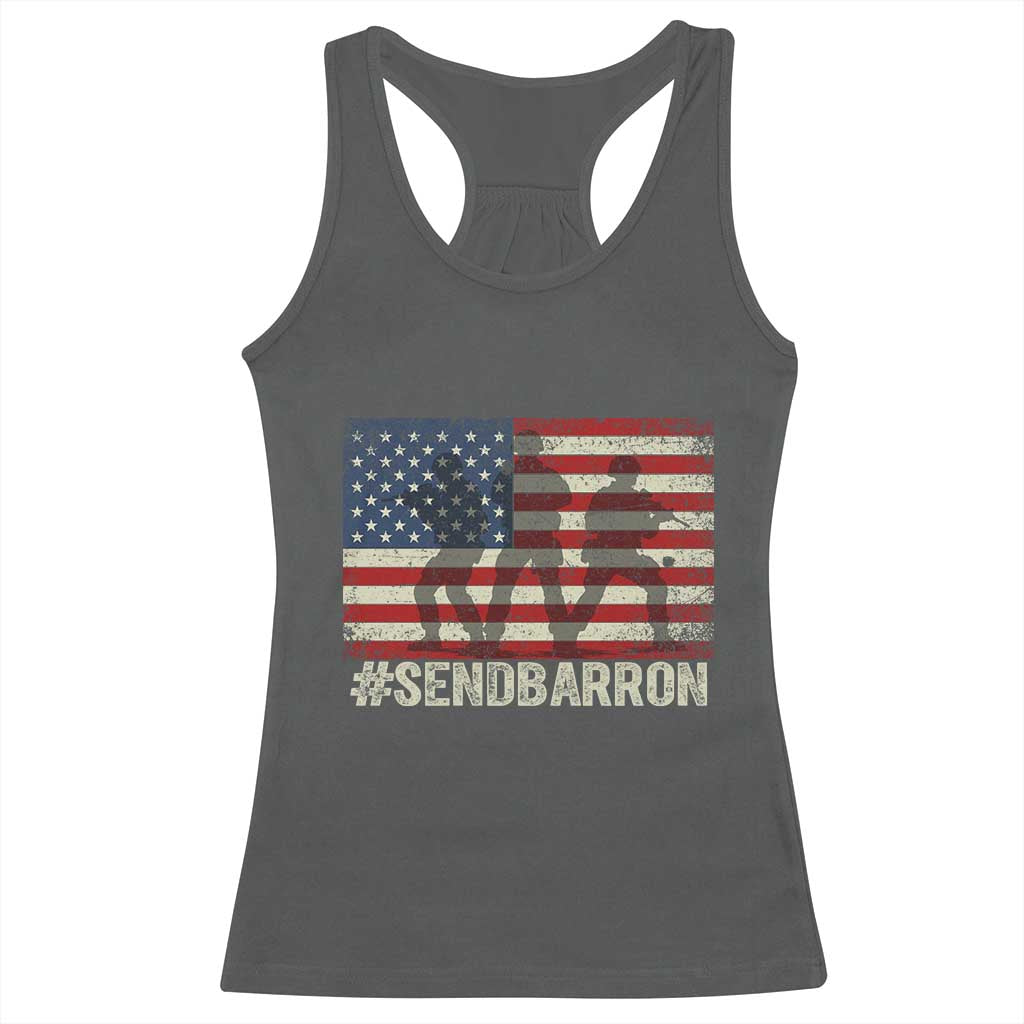 Send Barron Racerback Tank Top Vintage American Flag Soldier Hashtag Internet Meme TS14 Dark Heather Print Your Wear
