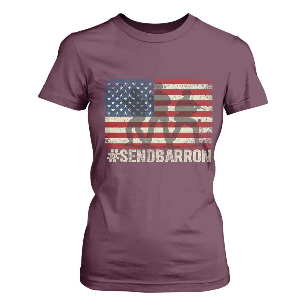 Send Barron T Shirt For Women Vintage American Flag Soldier Hashtag Internet Meme TS14 Maroon Print Your Wear