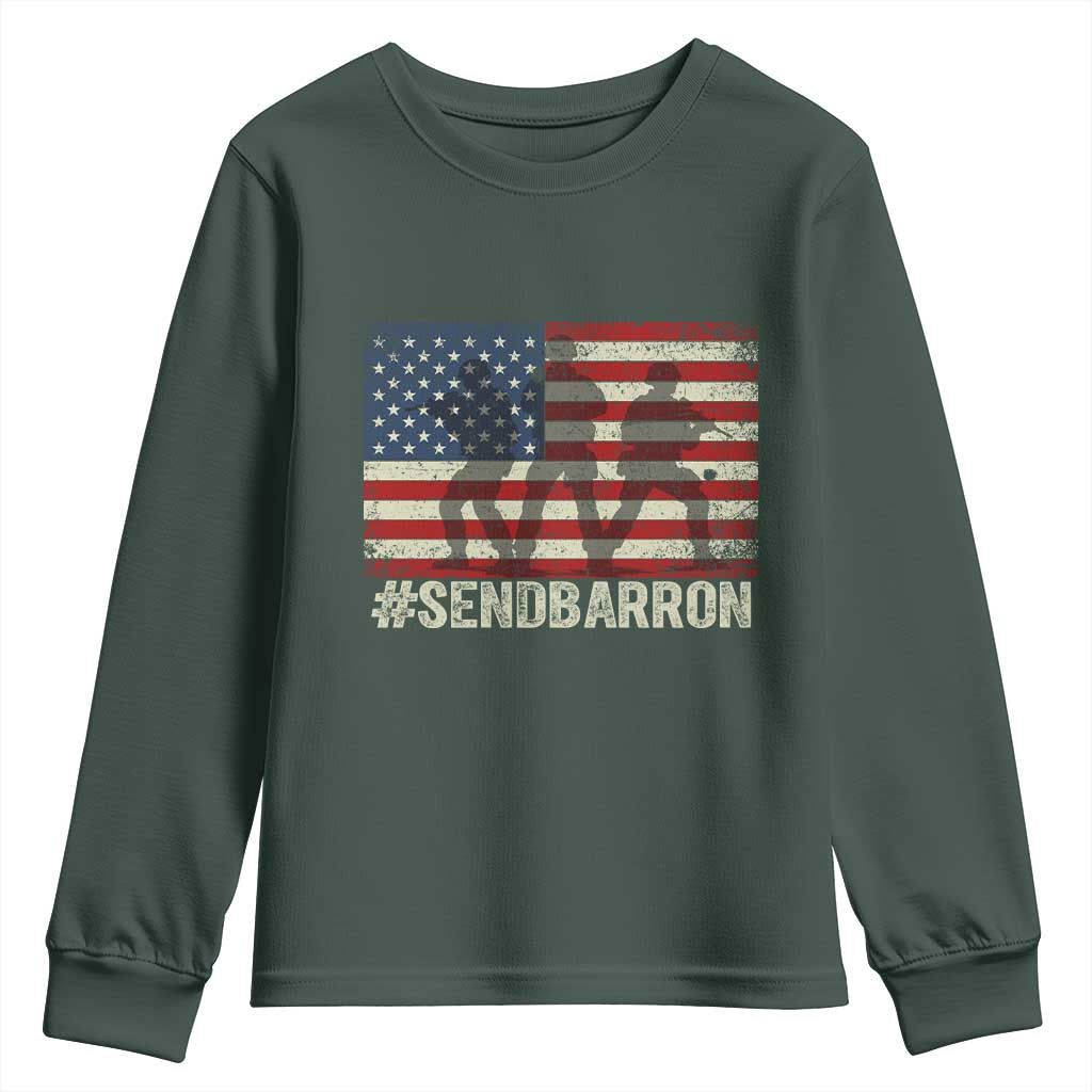 Send Barron Youth Sweatshirt Vintage American Flag Soldier Hashtag Internet Meme TS14 Dark Forest Green Print Your Wear