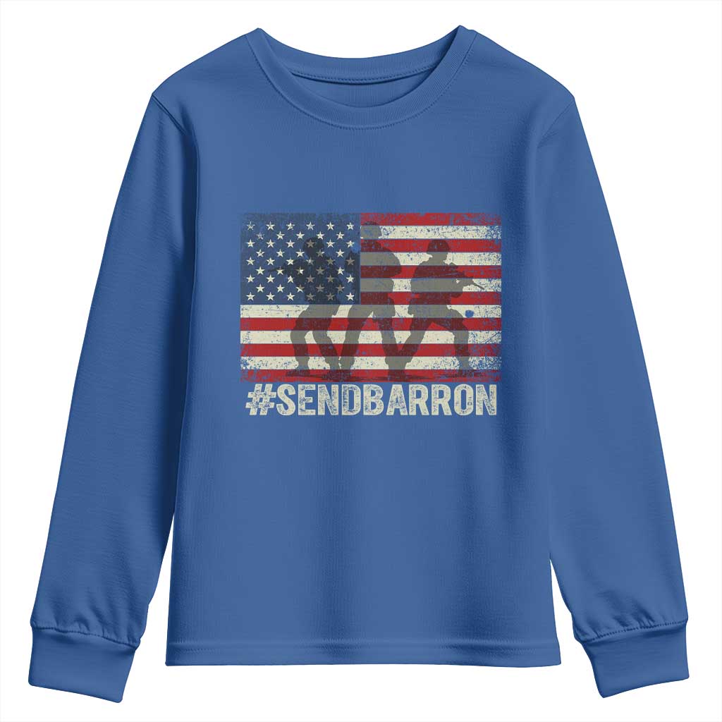 Send Barron Youth Sweatshirt Vintage American Flag Soldier Hashtag Internet Meme TS14 Royal Blue Print Your Wear