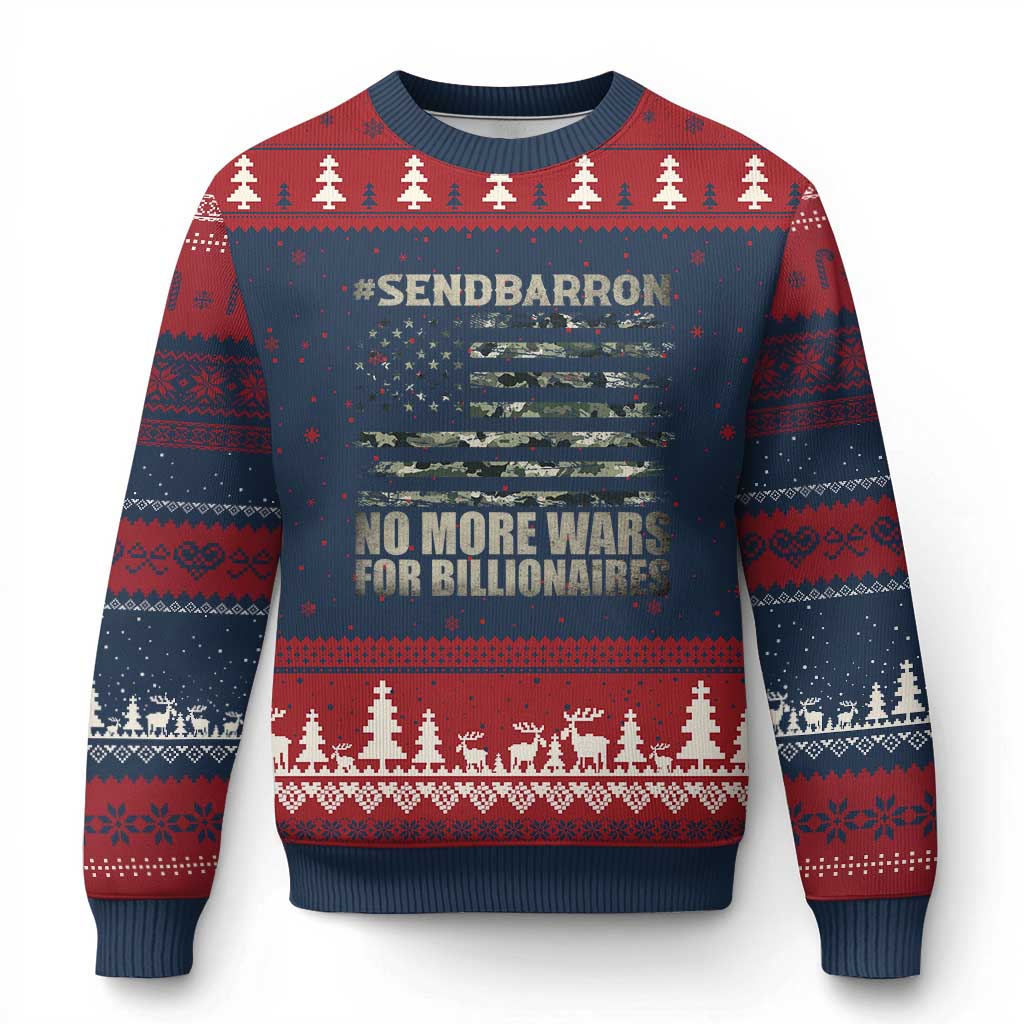 Send Barron Ugly Christmas Sweater Vintage American Flag Camo Soldier Hashtag Meme TS14 Navy Red Print Your Wear